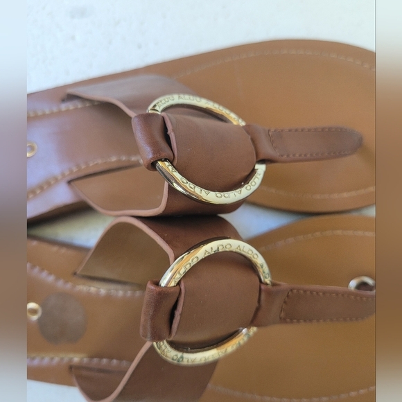 Aldo Brown Leather Sandals with Metallic Ring Detail - Picture 4 of 6